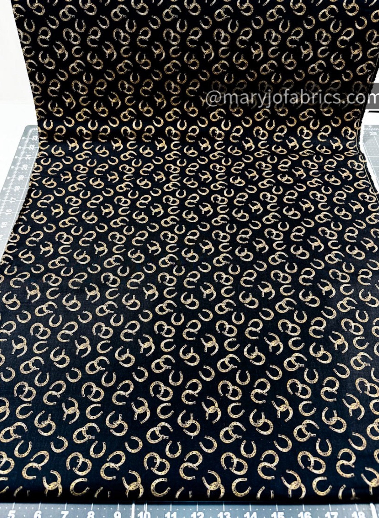 Black Horseshoes Fabric 4530 - 99 Spurs & Spirits Cowboy - Mary Jo Fabrics