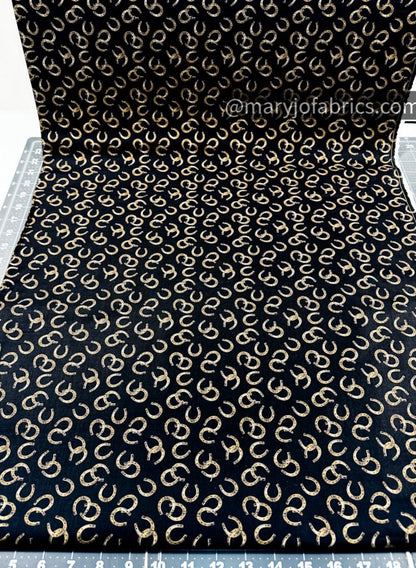 Black Horseshoes Fabric 4530 - 99 Spurs & Spirits Cowboy - Mary Jo Fabrics