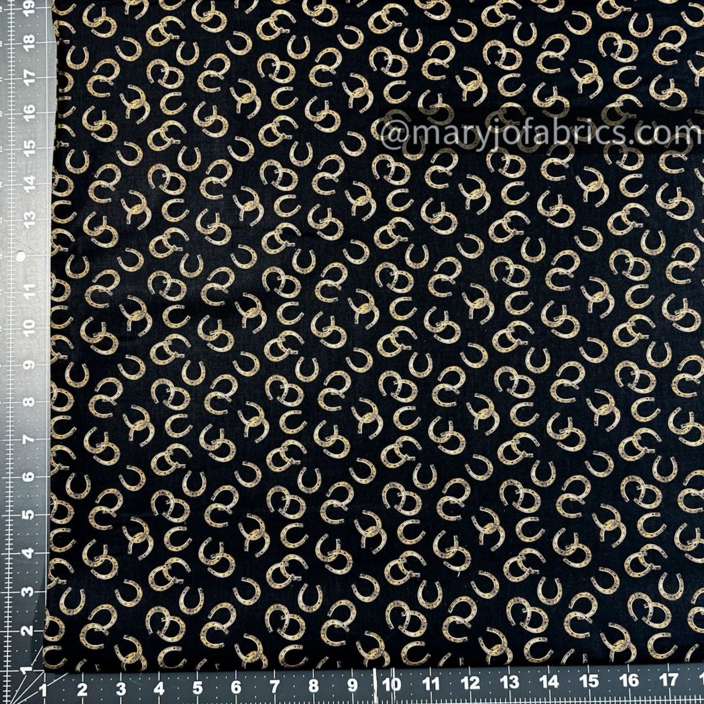 Black Horseshoes Fabric 4530 - 99 Spurs & Spirits Cowboy - Mary Jo Fabrics
