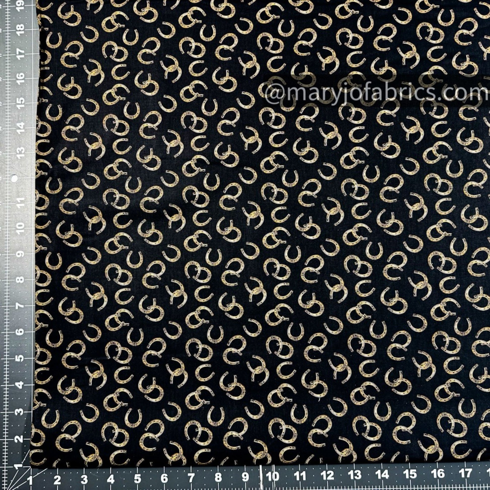 Black Horseshoes Fabric 4530 - 99 Spurs & Spirits Cowboy - Mary Jo Fabrics