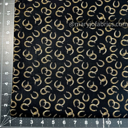 Black Horseshoes Fabric 4530 - 99 Spurs & Spirits Cowboy - Mary Jo Fabrics