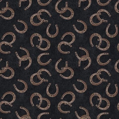 Black Horseshoes Fabric 4530 - 99 Spurs & Spirits Cowboy - Mary Jo Fabrics