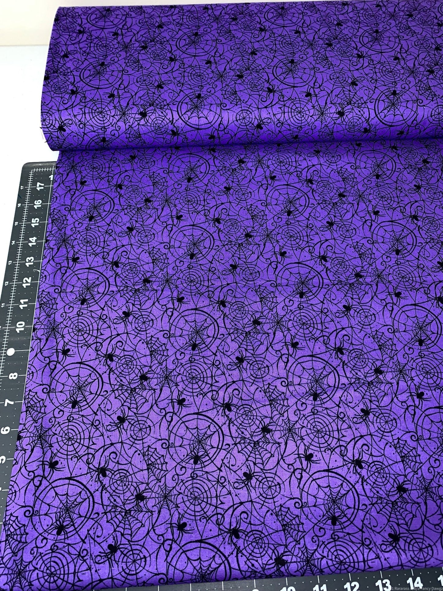 Black spider and spiderweb fabric 16662389 Purple Halloween fabric - Mary Jo Fabrics