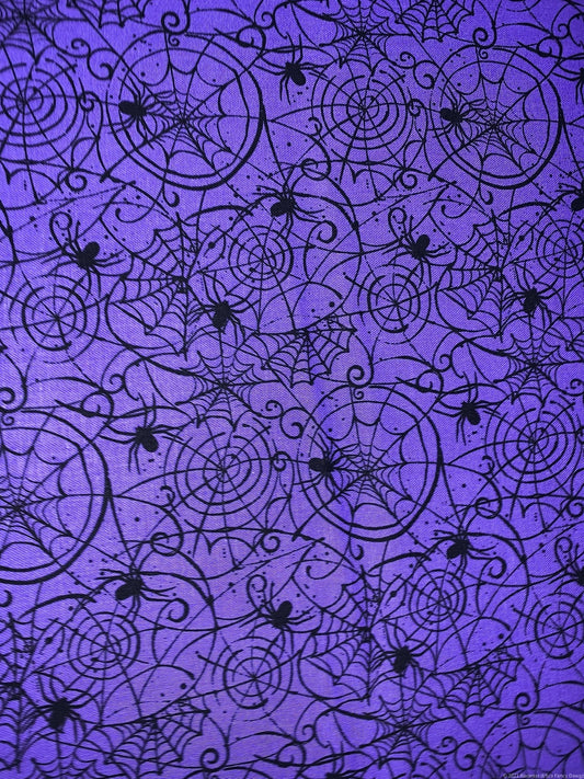 Black spider and spiderweb fabric 16662389 Purple Halloween fabric - Mary Jo Fabrics