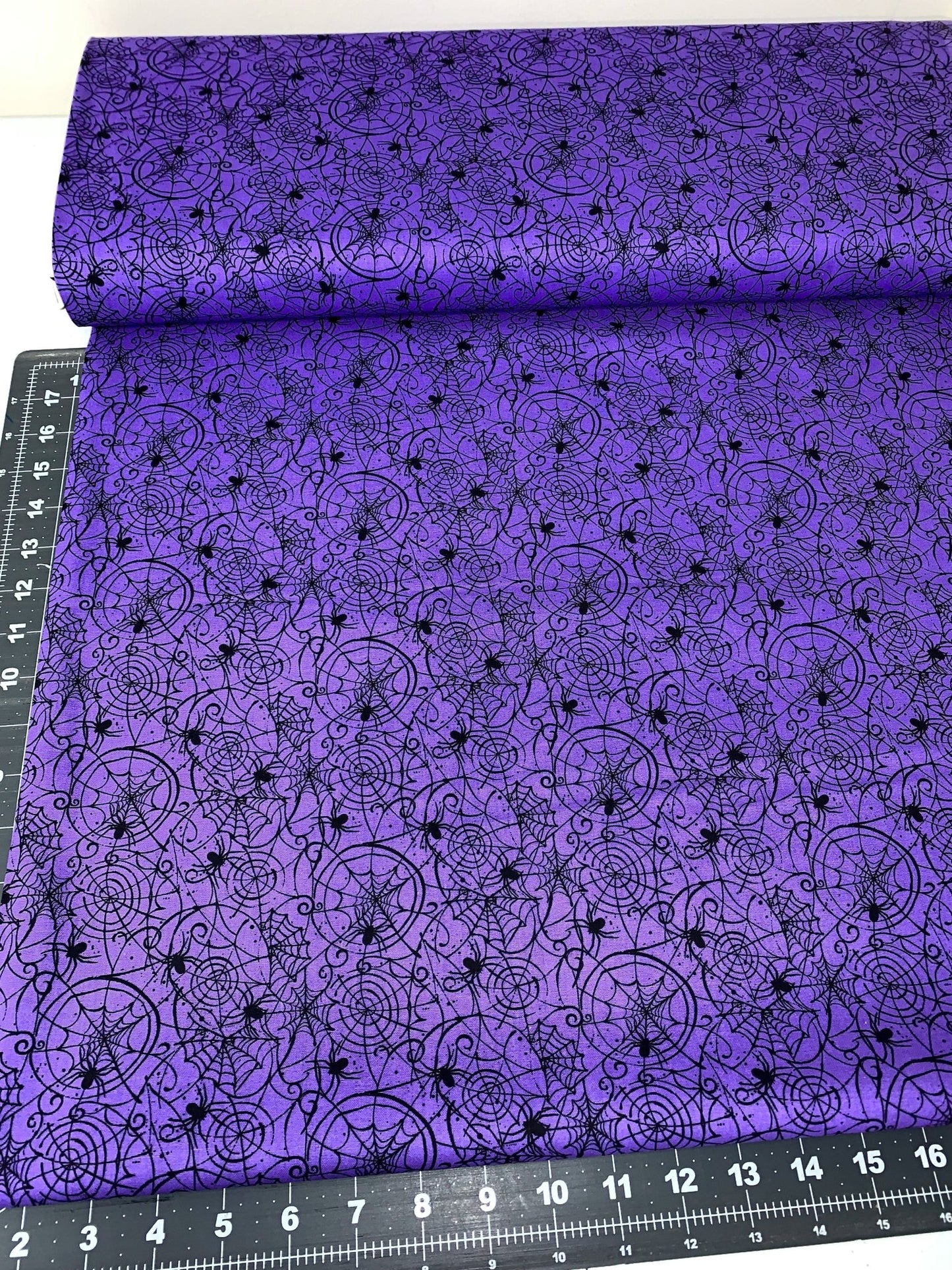 Black spider and spiderweb fabric 16662389 Purple Halloween fabric - Mary Jo Fabrics