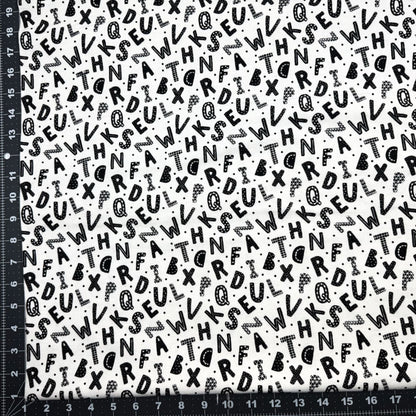 Black White Alphabet FLANNEL 15498 Black Letters - Mary Jo Fabrics