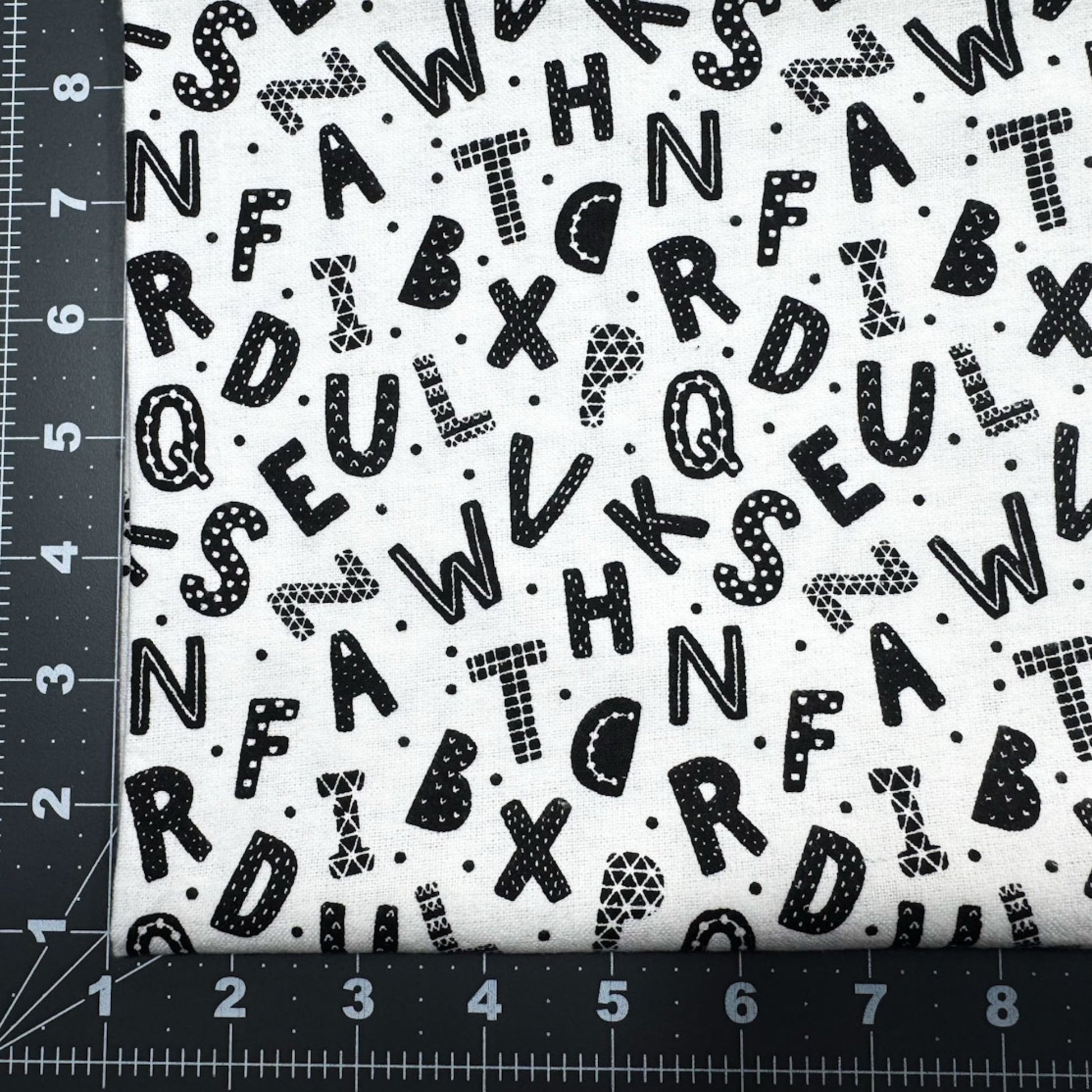 Black White Alphabet FLANNEL 15498 Black Letters - Mary Jo Fabrics