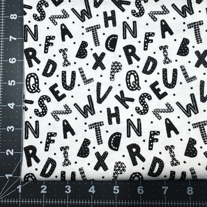 Black White Alphabet FLANNEL 15498 Black Letters - Mary Jo Fabrics