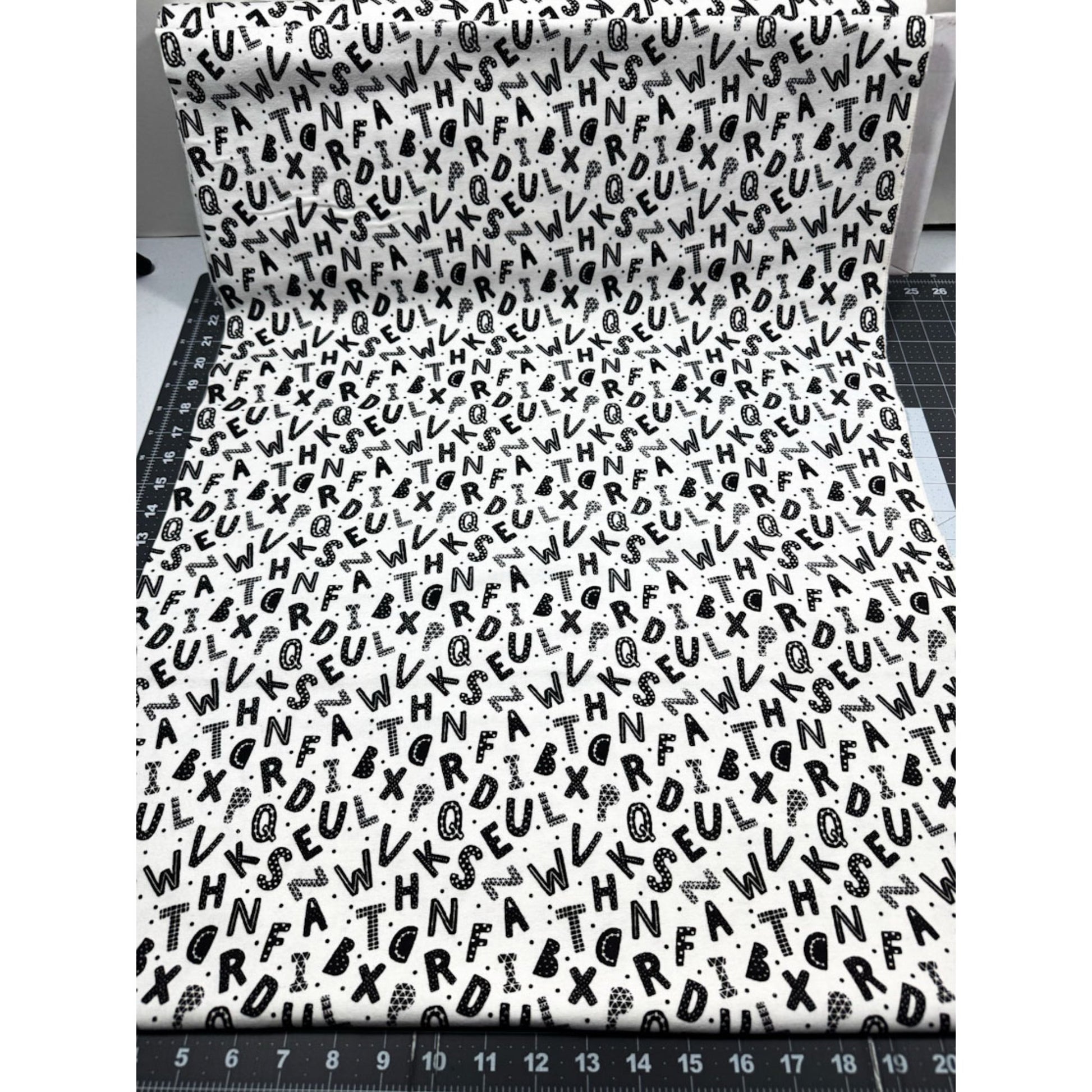 Black White Alphabet FLANNEL 15498 Black Letters - Mary Jo Fabrics