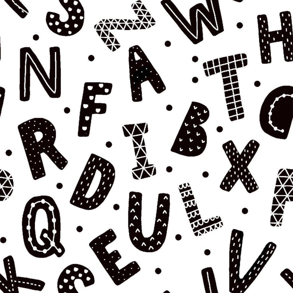 Black White Alphabet FLANNEL 15498 Black Letters - Mary Jo Fabrics