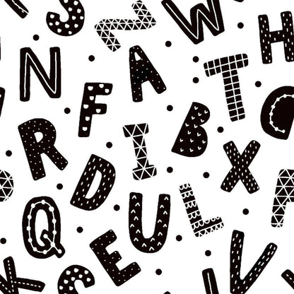 Black White Alphabet FLANNEL 15498 Black Letters - Mary Jo Fabrics