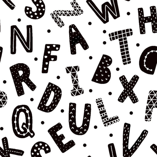 Black White Alphabet FLANNEL 15498 Black Letters - Mary Jo Fabrics