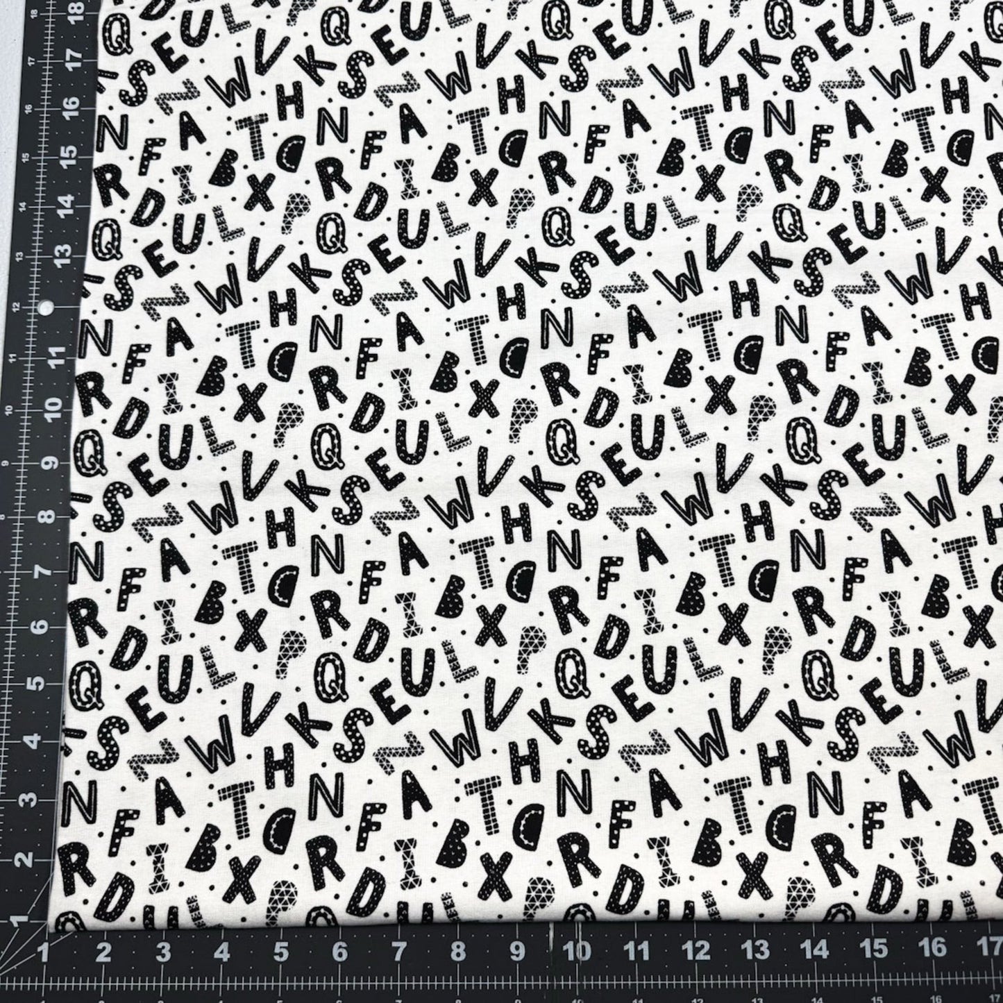 Black White Alphabet FLANNEL 15498 Black Letters - Mary Jo Fabrics