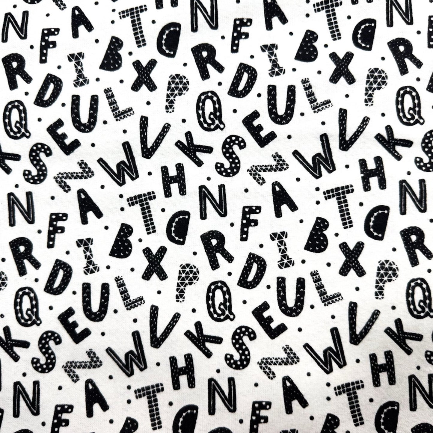 Black White Alphabet FLANNEL 15498 Black Letters - Mary Jo Fabrics