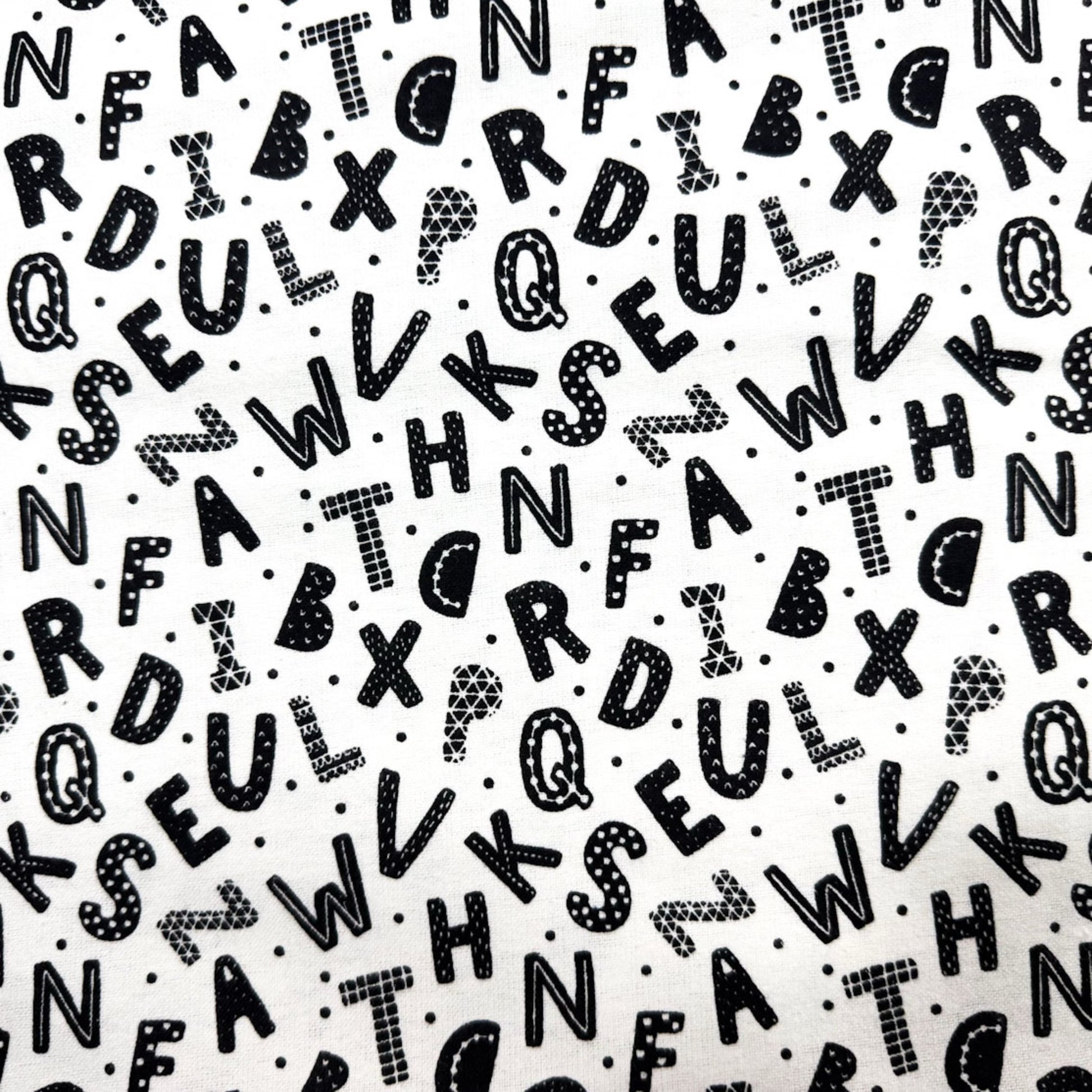 Black White Alphabet FLANNEL 15498 Black Letters - Mary Jo Fabrics