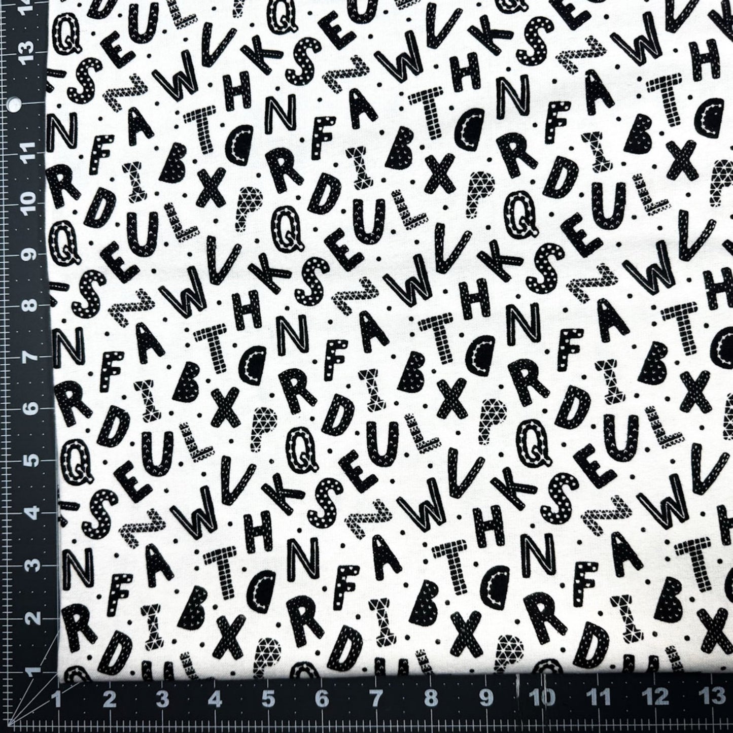 Black White Alphabet FLANNEL 15498 Black Letters - Mary Jo Fabrics