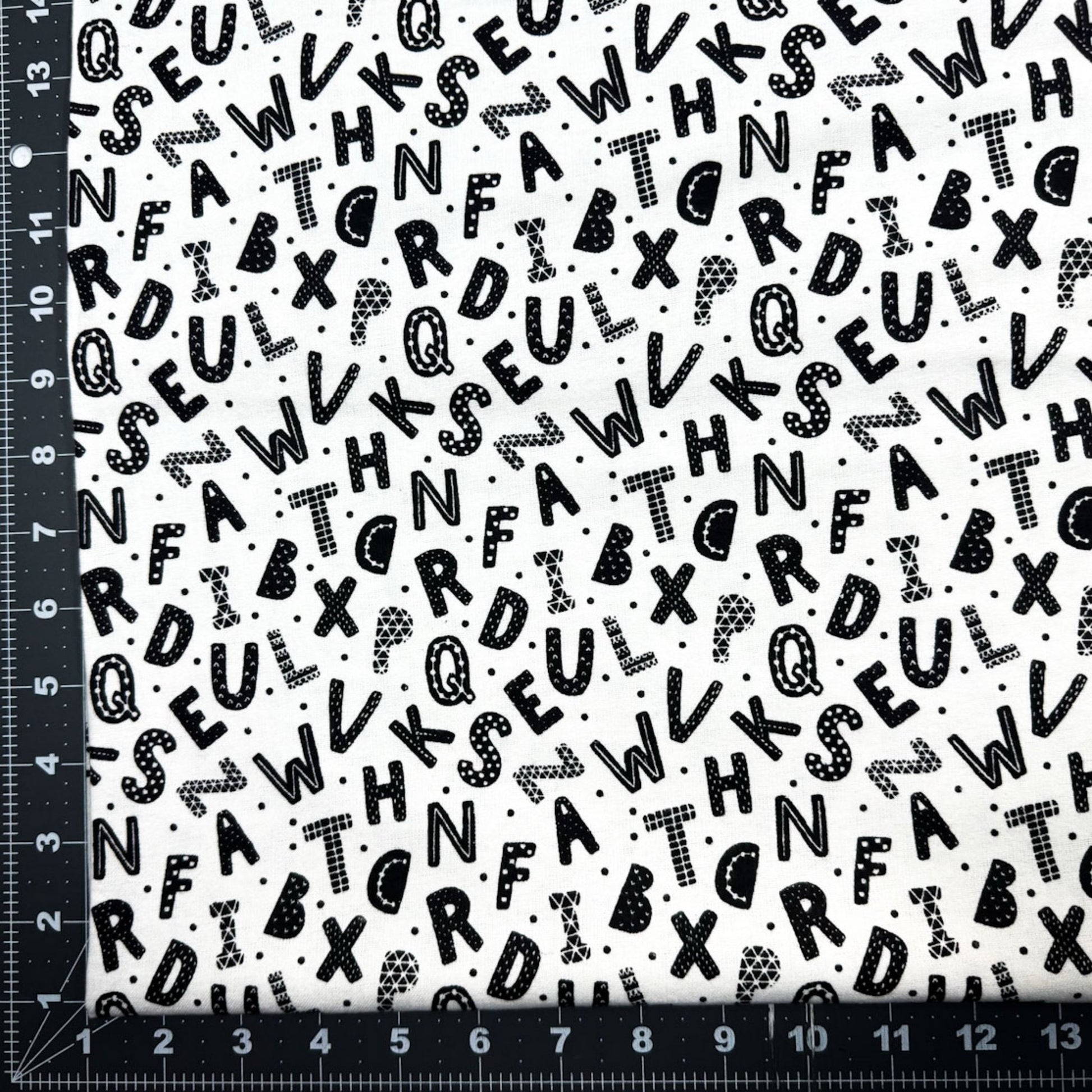 Black White Alphabet FLANNEL 15498 Black Letters - Mary Jo Fabrics