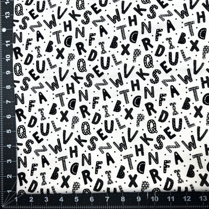 Black White Alphabet FLANNEL 15498 Black Letters - Mary Jo Fabrics