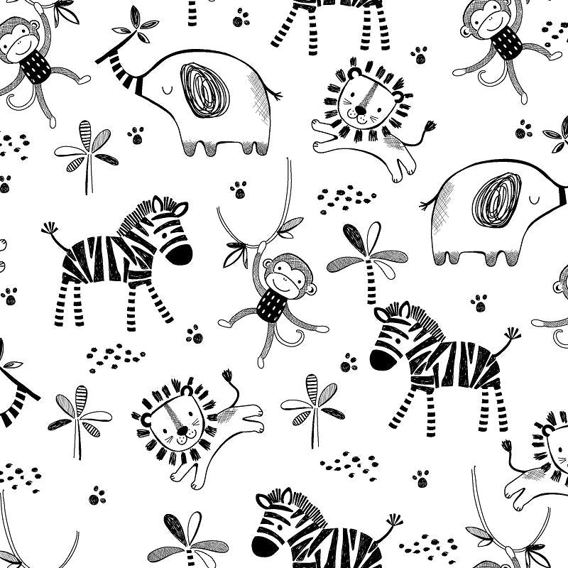 Black White Safari FLANNEL 15794 Animal Flannel - Mary Jo Fabrics