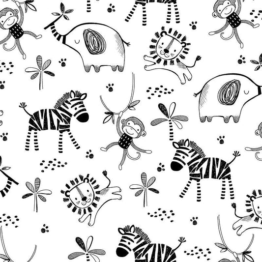 Black White Safari FLANNEL 15794 Animal Flannel - Mary Jo Fabrics
