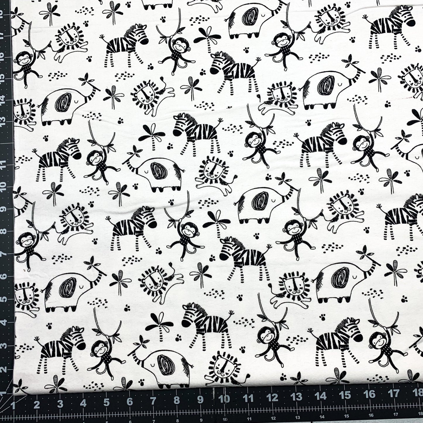 Black White Safari FLANNEL 15794 Animal Flannel - Mary Jo Fabrics