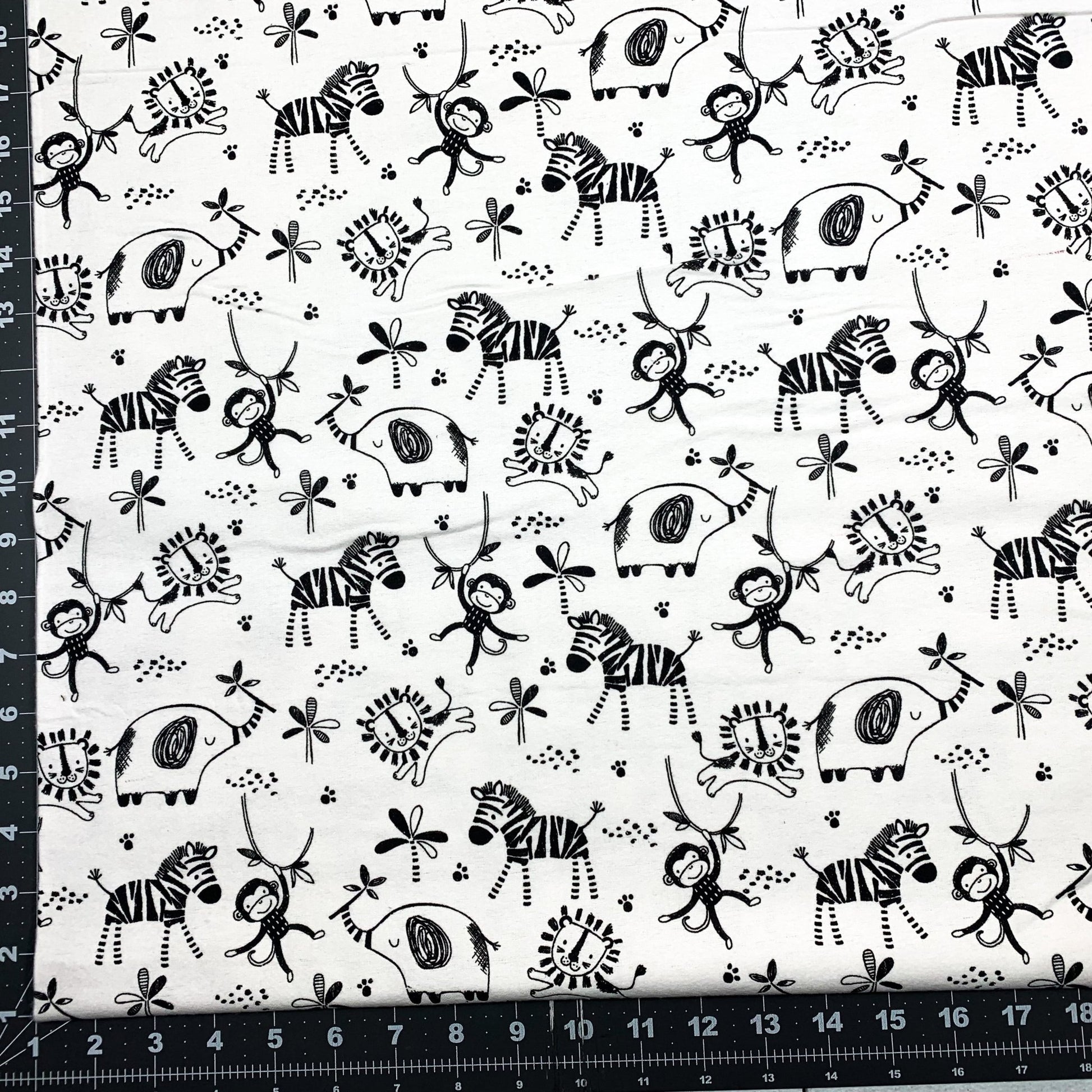 Black White Safari FLANNEL 15794 Animal Flannel - Mary Jo Fabrics