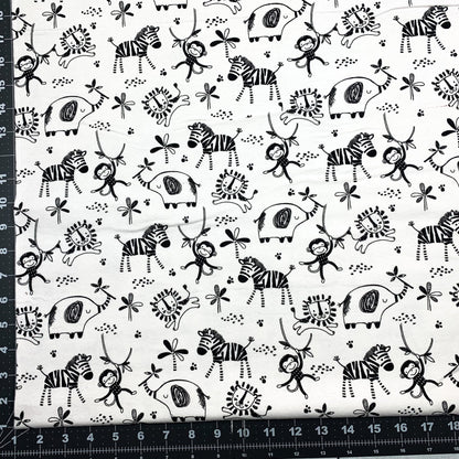 Black White Safari FLANNEL 15794 Animal Flannel - Mary Jo Fabrics