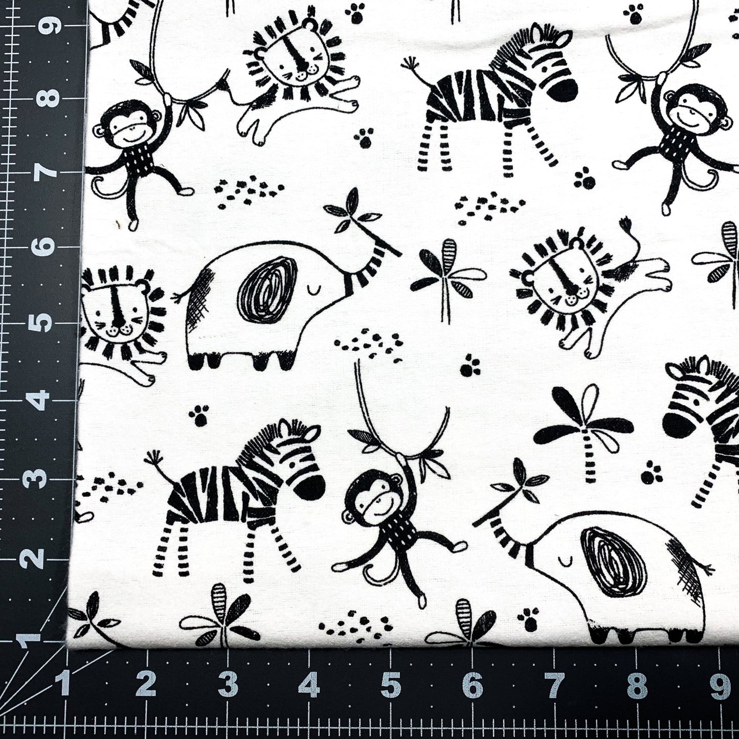 Black White Safari FLANNEL 15794 Animal Flannel - Mary Jo Fabrics
