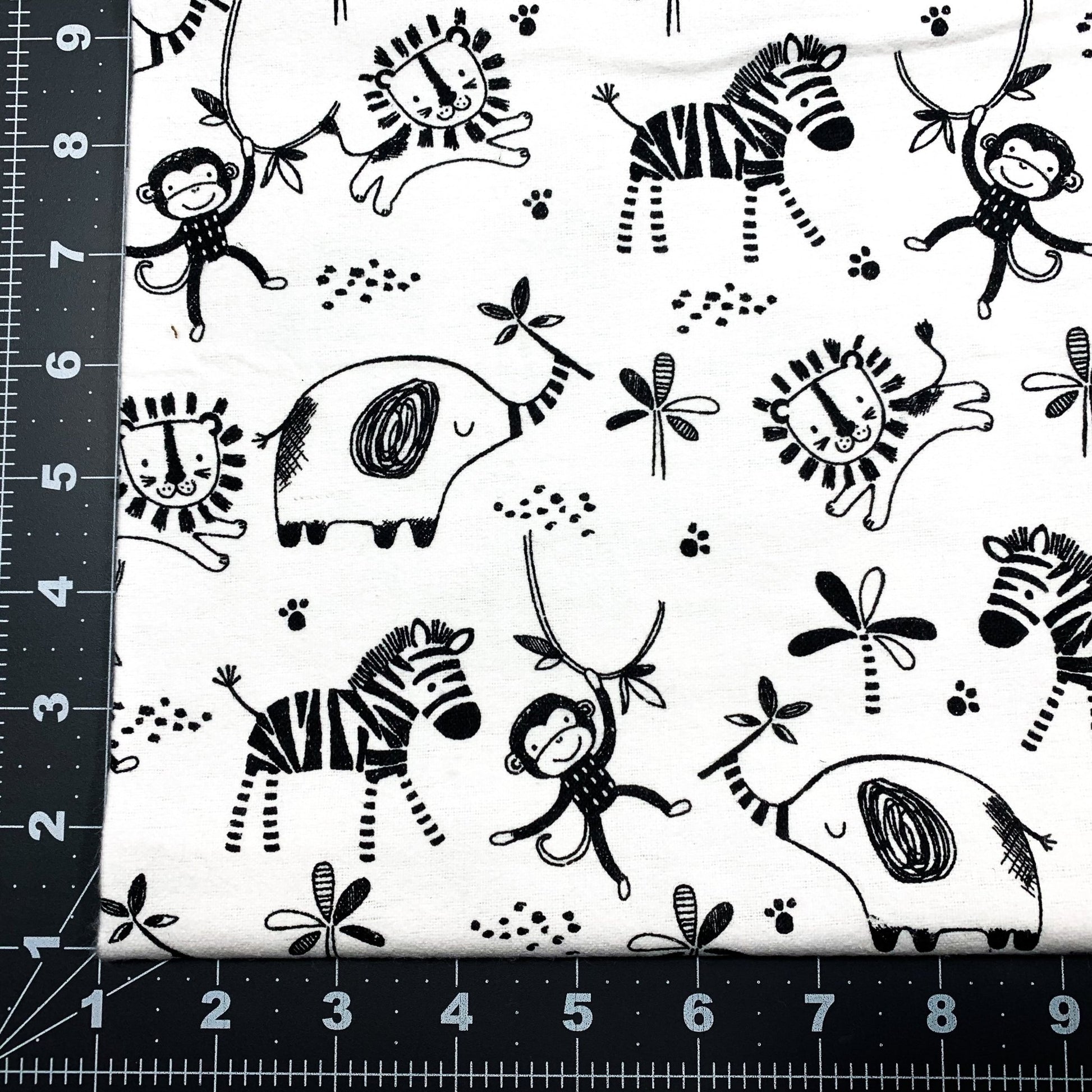 Black White Safari FLANNEL 15794 Animal Flannel - Mary Jo Fabrics