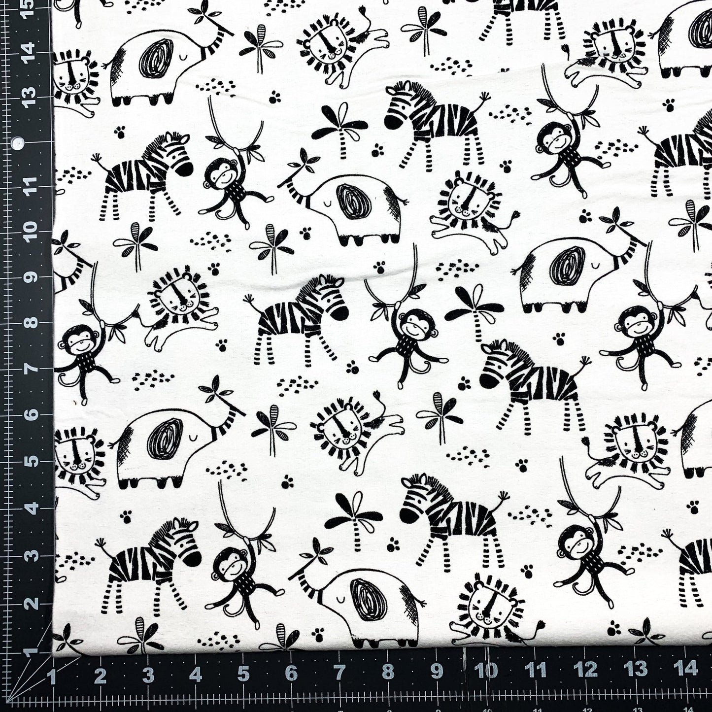 Black White Safari FLANNEL 15794 Animal Flannel - Mary Jo Fabrics