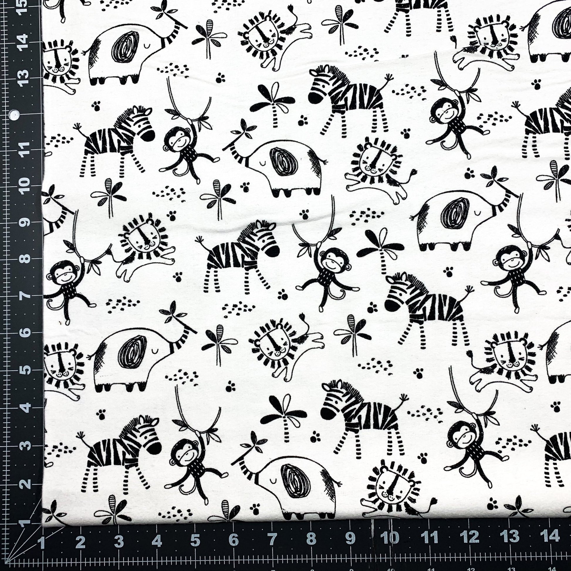 Black White Safari FLANNEL 15794 Animal Flannel - Mary Jo Fabrics