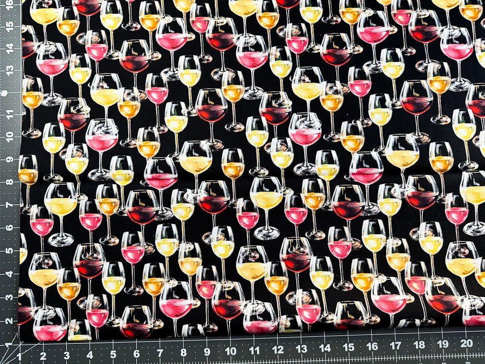 Black Wine Glass fabric CD3014 Wine cotton fabric - Mary Jo Fabrics