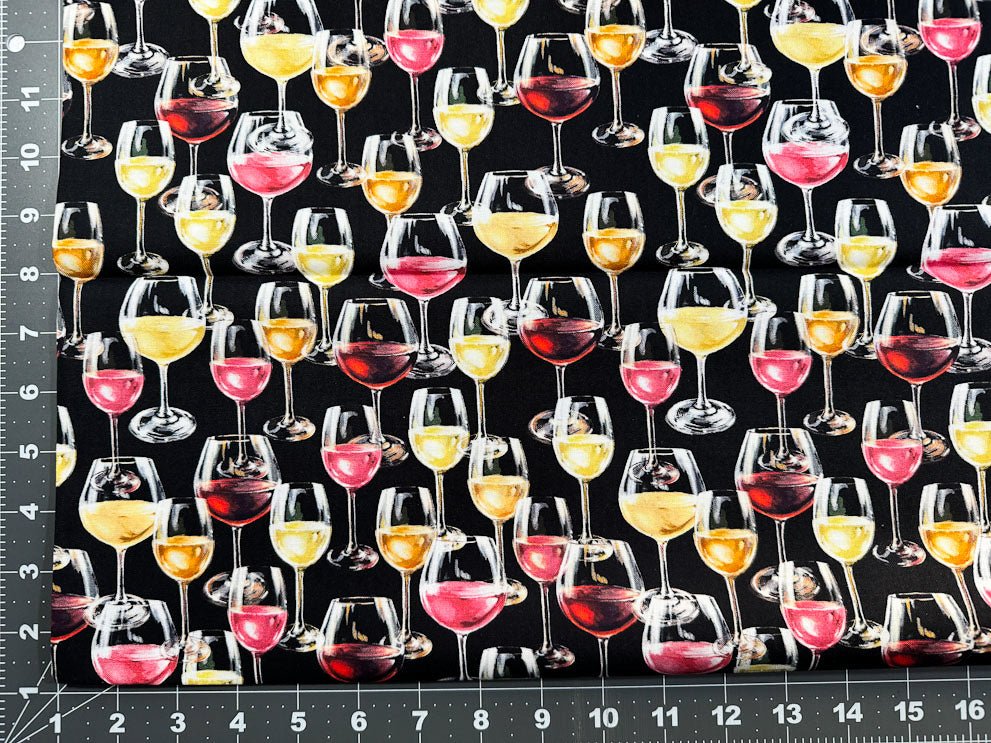 Black Wine Glass fabric CD3014 Wine cotton fabric - Mary Jo Fabrics