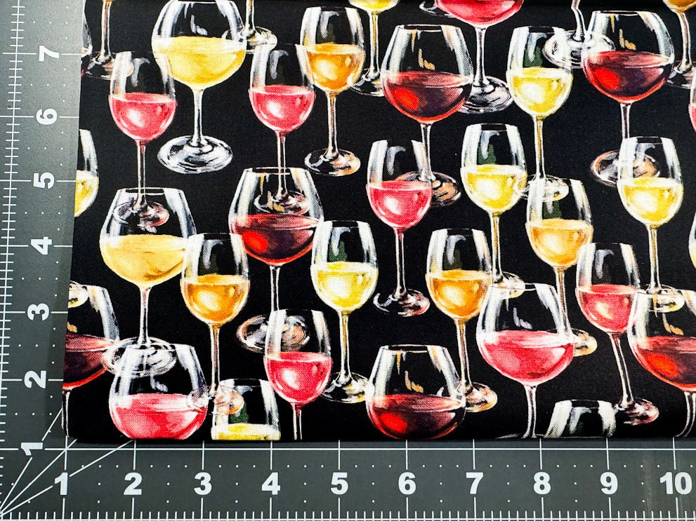 Black Wine Glass fabric CD3014 Wine cotton fabric - Mary Jo Fabrics