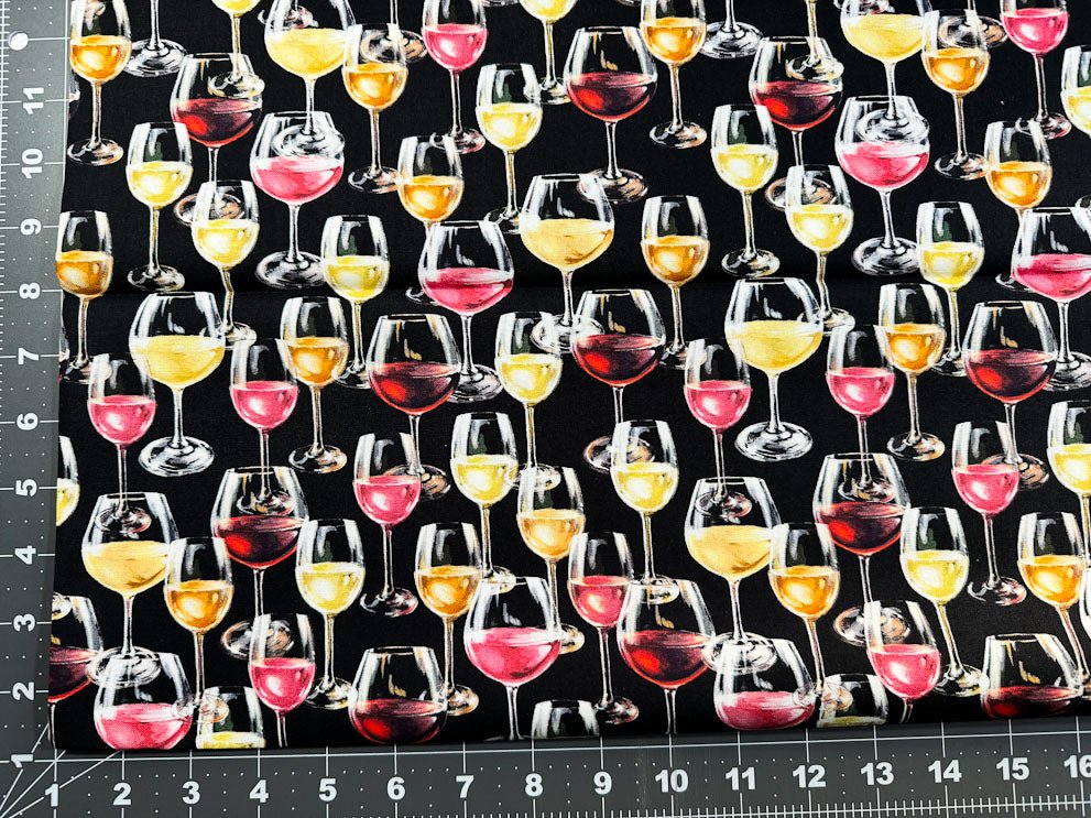 Black Wine Glass fabric CD3014 Wine cotton fabric - Mary Jo Fabrics