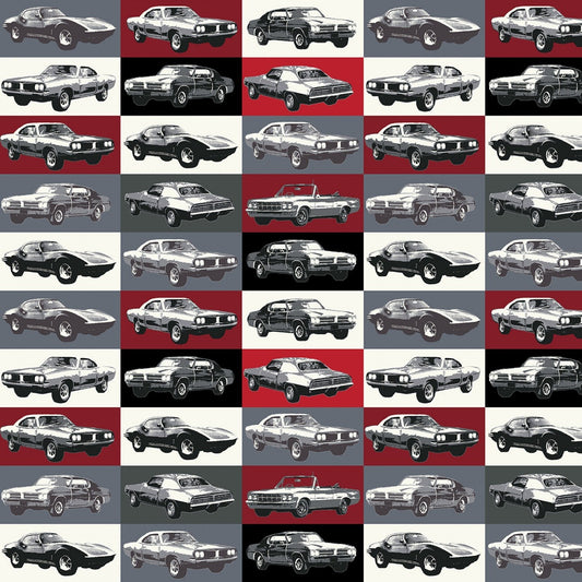 Block Muscle Car Fabric 52956 - 3 Red Corvette fabric - Mary Jo Fabrics