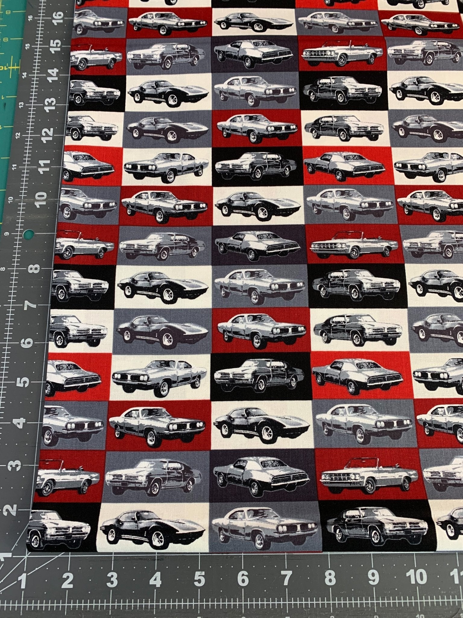 Block Muscle Car Fabric 52956 - 3 Red Corvette fabric - Mary Jo Fabrics