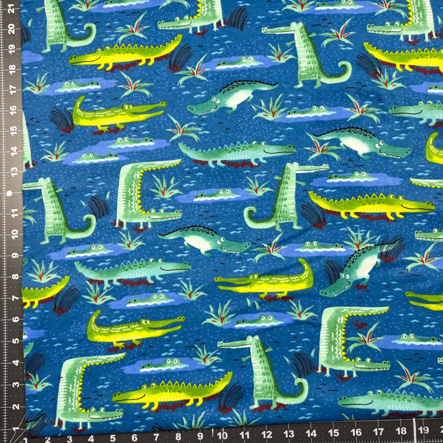 Blue Alligator FLANNEL 44 - 6311 Green Crocodiles - Mary Jo Fabrics