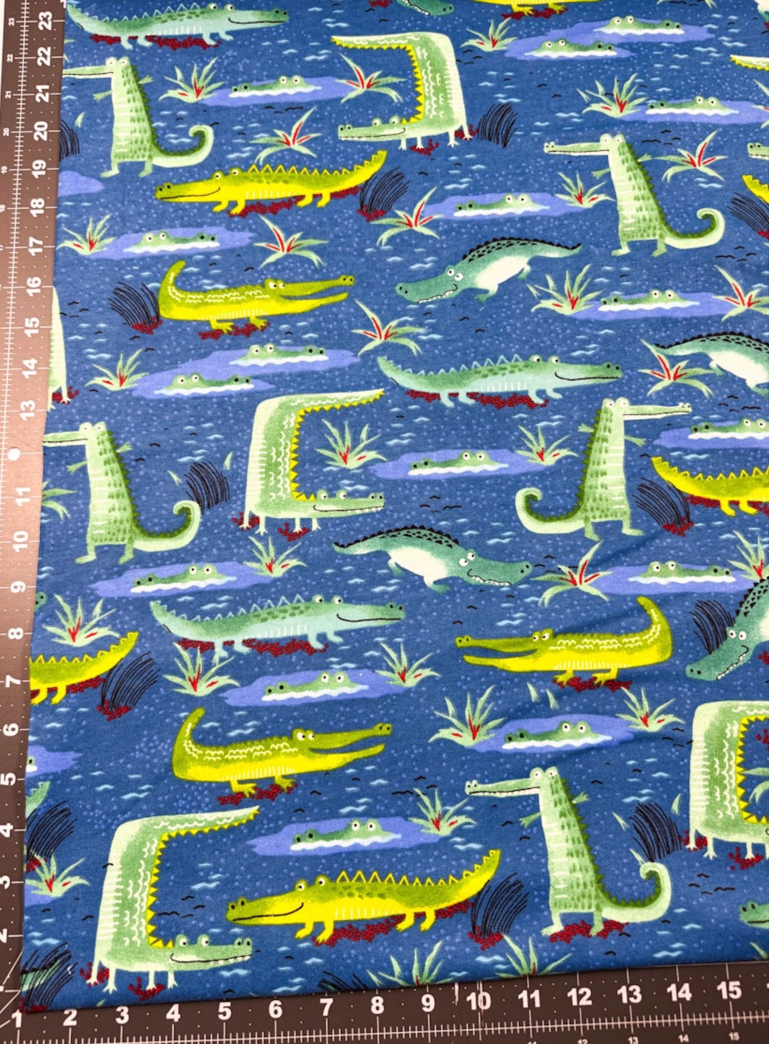 Blue Alligator FLANNEL 44 - 6311 Green Crocodiles - Mary Jo Fabrics