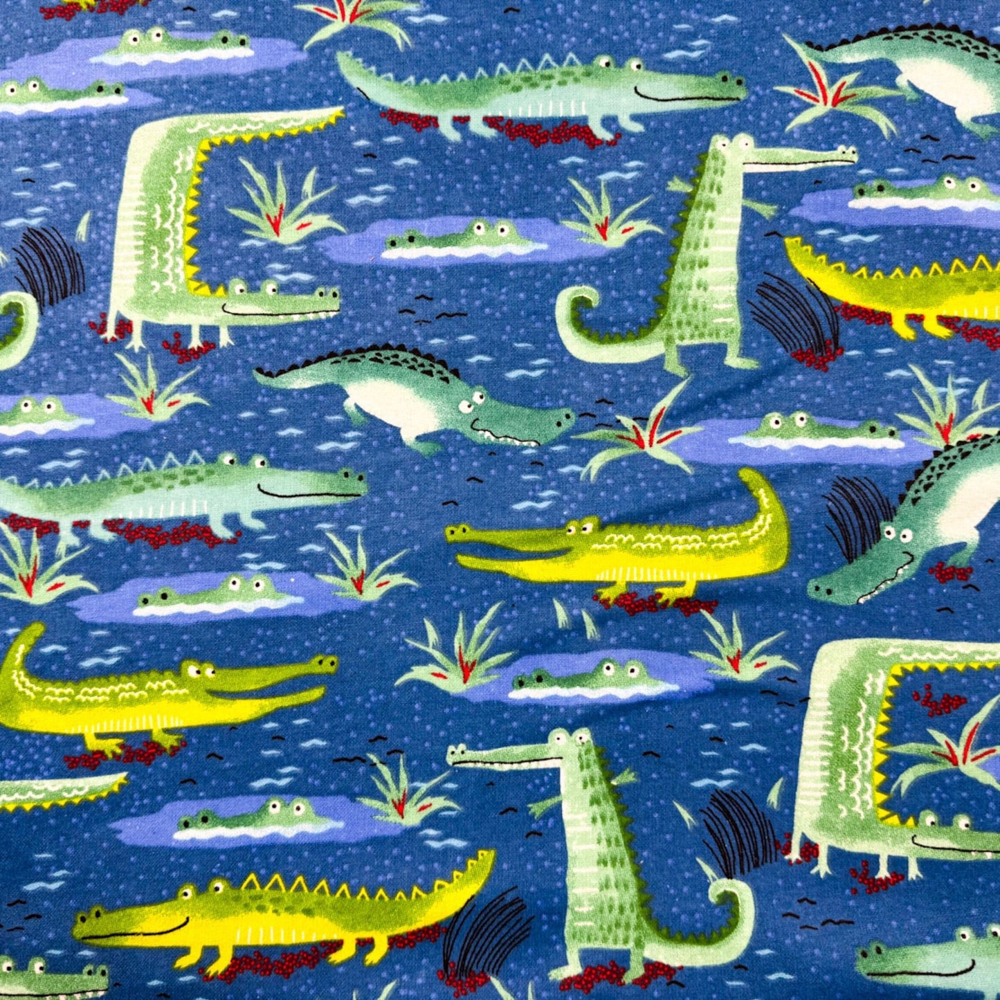 Blue Alligator FLANNEL 44 - 6311 Green Crocodiles - Mary Jo Fabrics