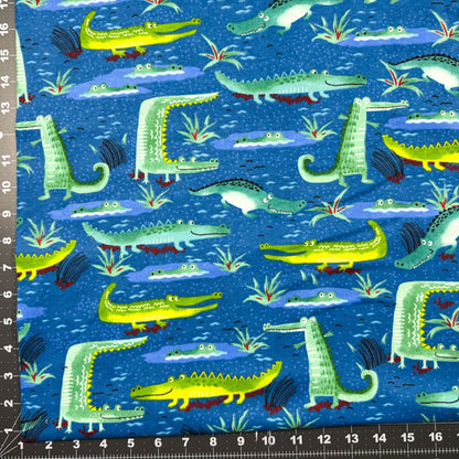 Blue Alligator FLANNEL 44 - 6311 Green Crocodiles - Mary Jo Fabrics