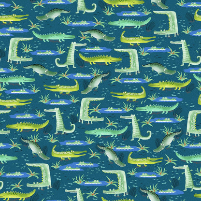 Blue Alligator FLANNEL 44 - 6311 Green Crocodiles - Mary Jo Fabrics