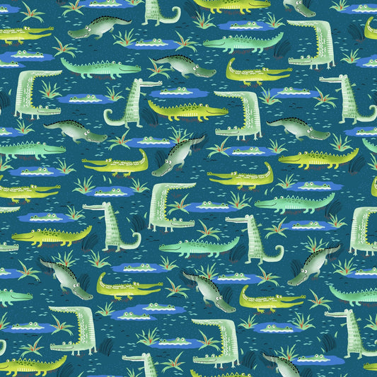 Blue Alligator FLANNEL 44 - 6311 Green Crocodiles - Mary Jo Fabrics