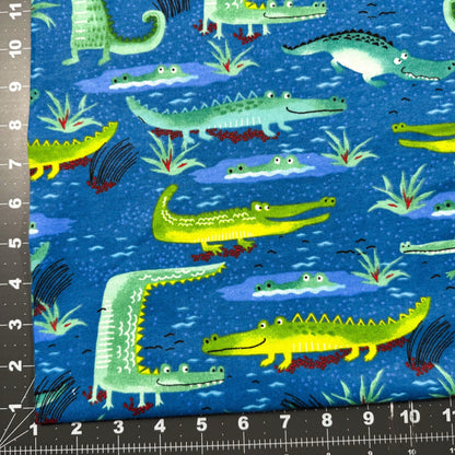 Blue Alligator FLANNEL 44 - 6311 Green Crocodiles - Mary Jo Fabrics