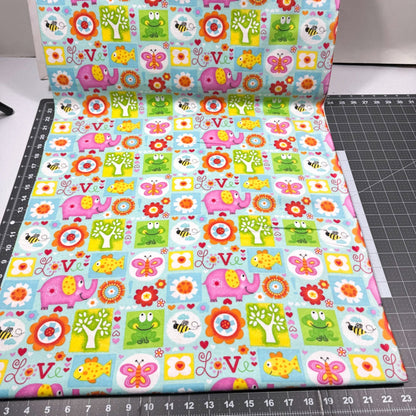 Blue Animals Bugs Alphabet FLANNEL 1046 - 11 Frog Flannel - Mary Jo Fabrics