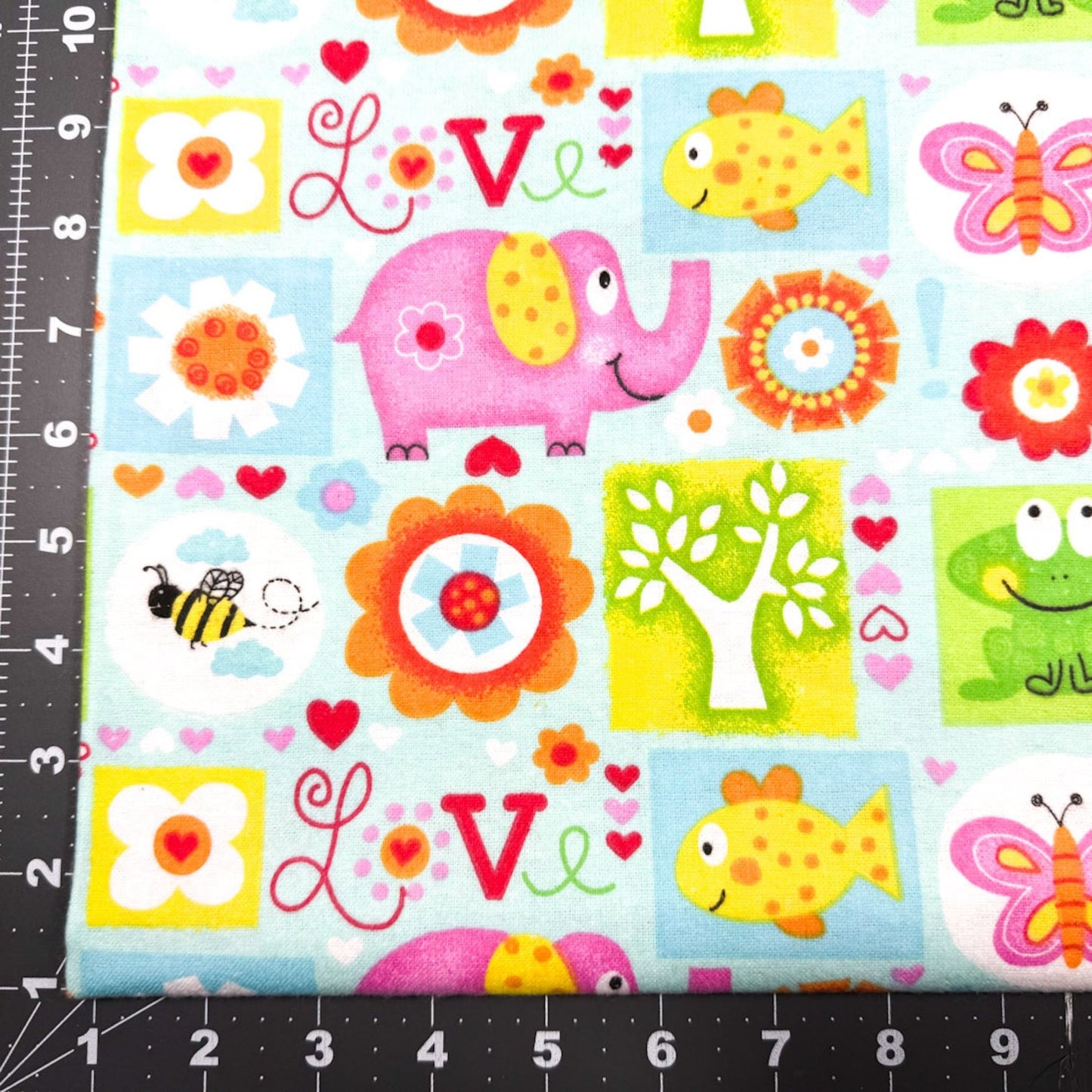 Blue Animals Bugs Alphabet FLANNEL 1046 - 11 Frog Flannel - Mary Jo Fabrics