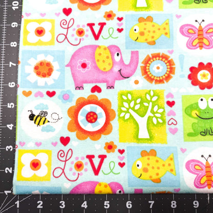 Blue Animals Bugs Alphabet FLANNEL 1046 - 11 Frog Flannel - Mary Jo Fabrics