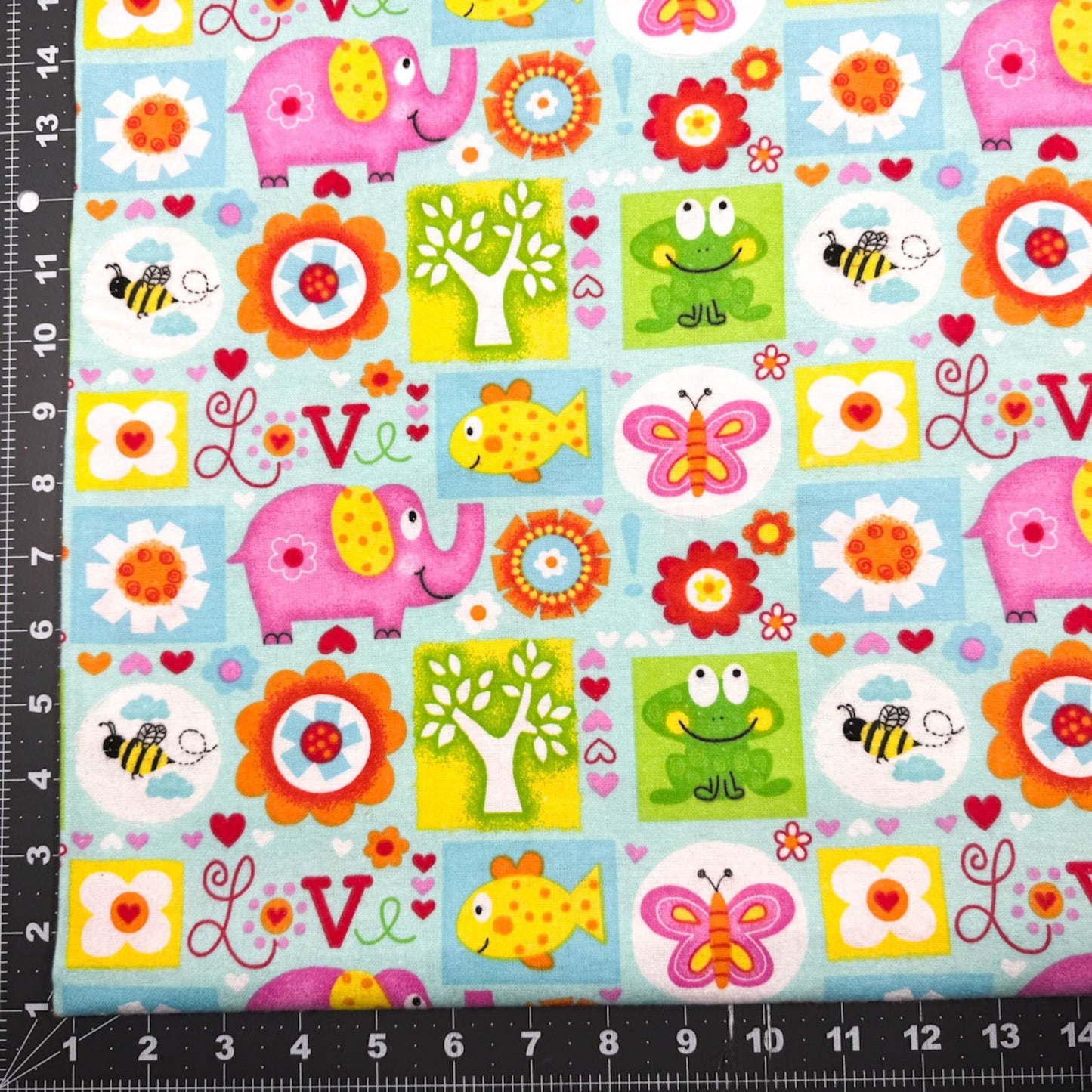 Blue Animals Bugs Alphabet FLANNEL 1046 - 11 Frog Flannel - Mary Jo Fabrics