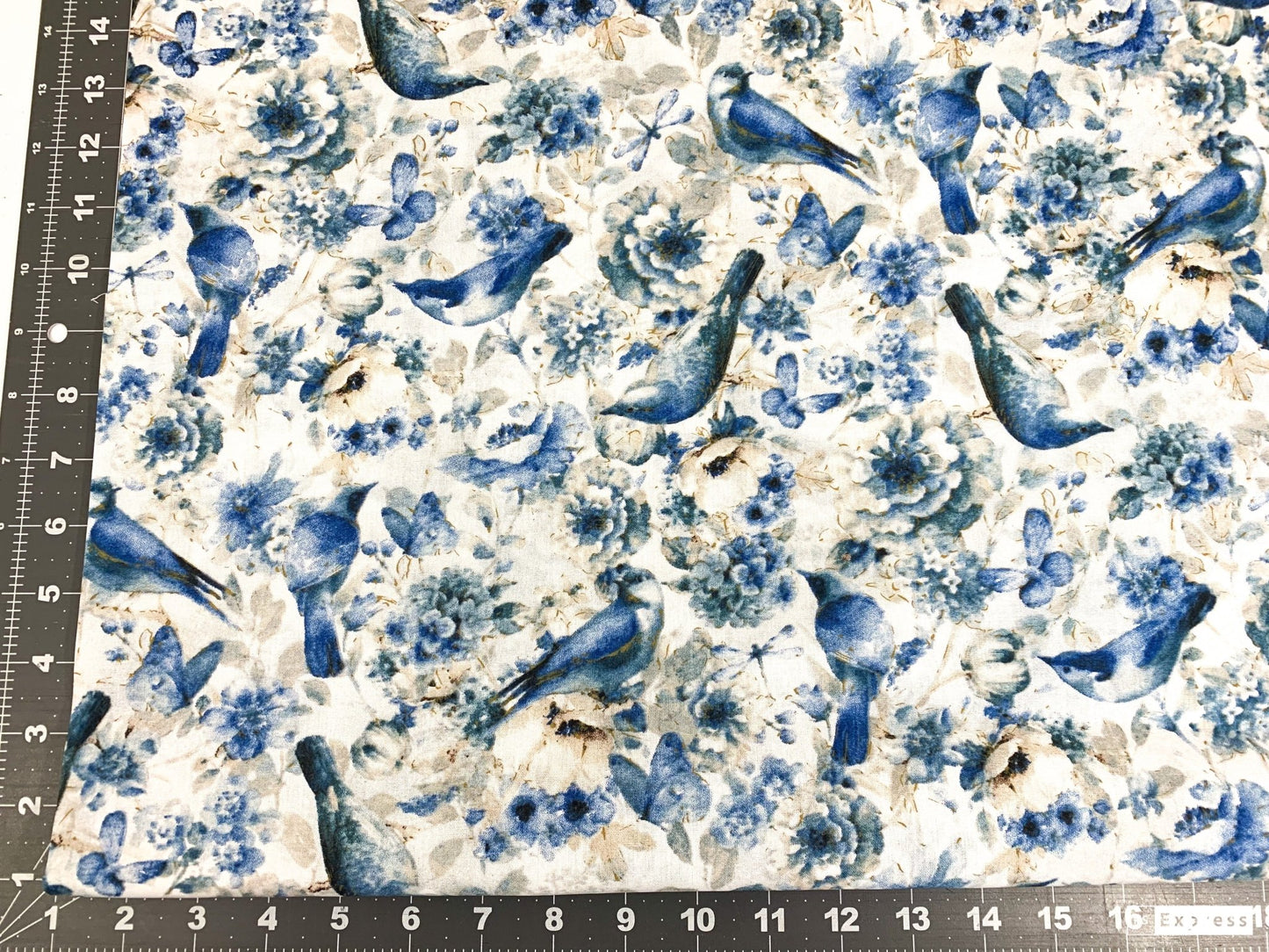 Blue birds cotton fabric LA - 0002 - 7C Blue Bird floral fabric - Mary Jo Fabrics