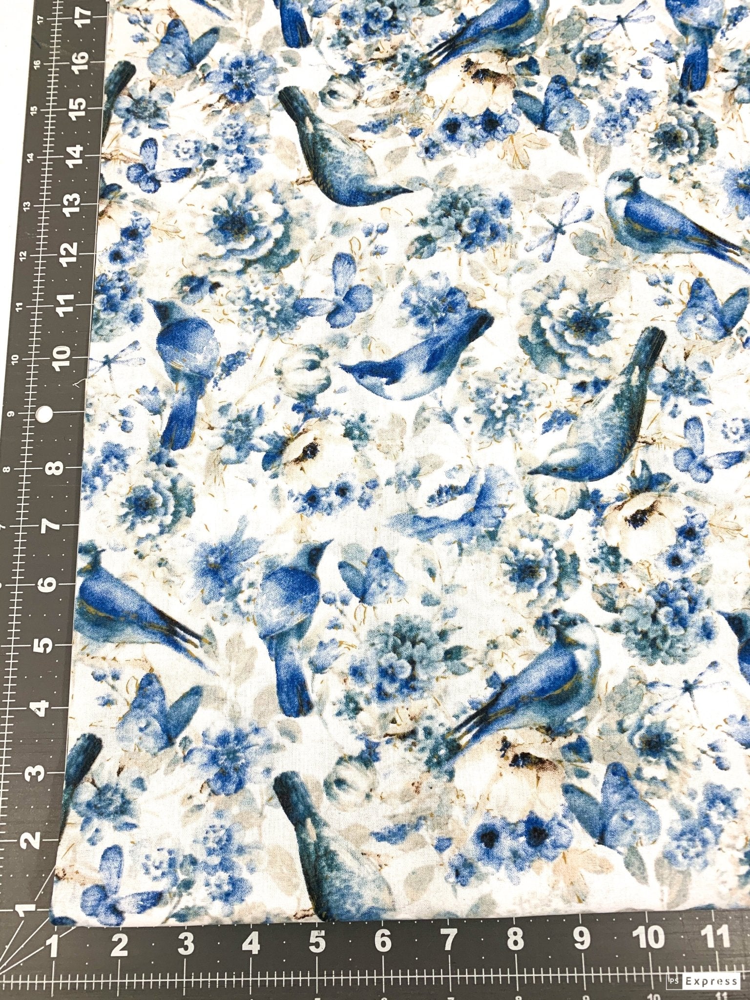 Blue birds cotton fabric LA - 0002 - 7C Blue Bird floral fabric - Mary Jo Fabrics